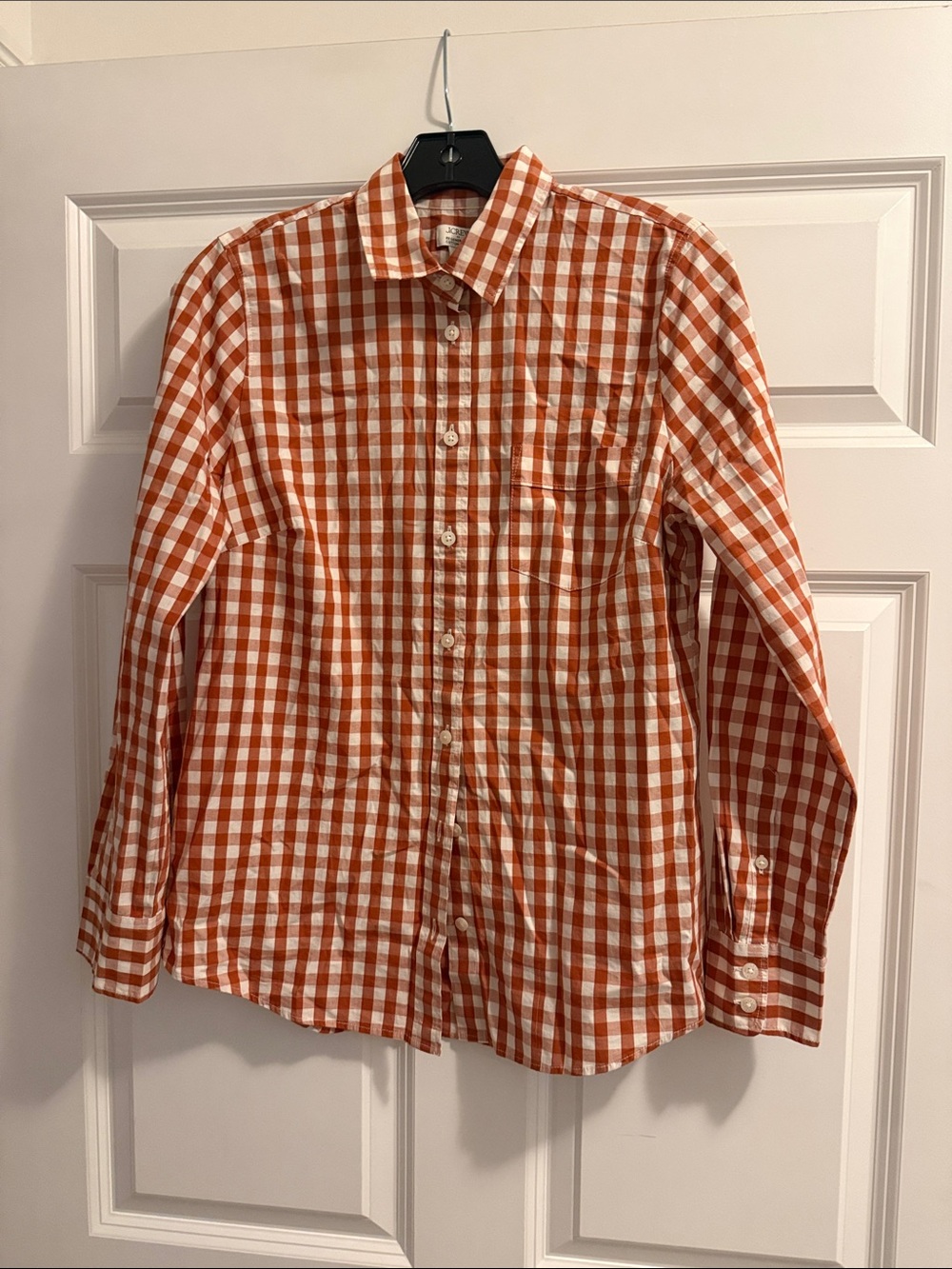 J. Crew Orange and White Gingham Button-Down Shirt